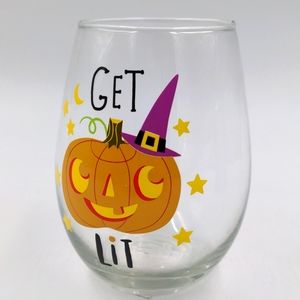 Gerson International Halloween Party Lantern Pumpkin ‘Get Lit’ Wine Glass